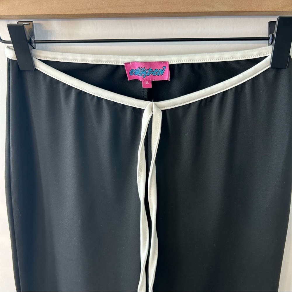 Edikted V Waist Flare Trousers in Black and White with Bow Detail, Size XS - Picture 7 of 13